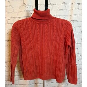 Wainscott Womens Coral Orange Cable Knit 100% Cotton Turtleneck Sweater Size S